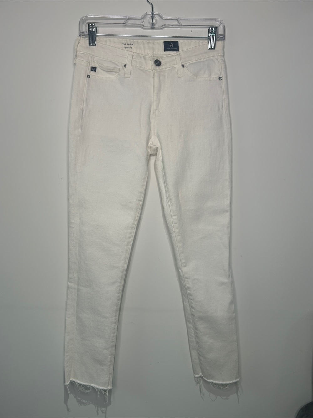 AG Adriano Goldschmied The Prima White Cigarette Leg Jeans Raw Hem Size 25